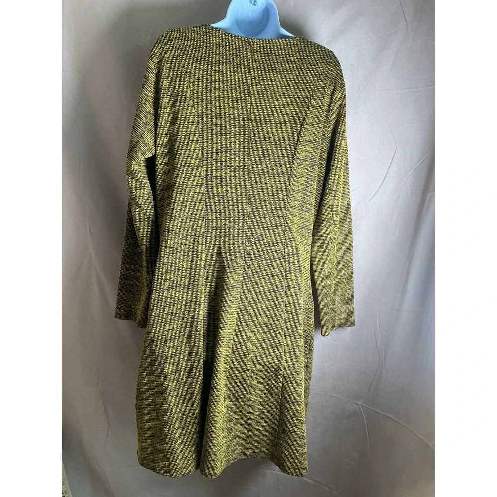 H&M A-Line Dress Womens L Mustard Black Excellent Textured Knit Zipper Pockets